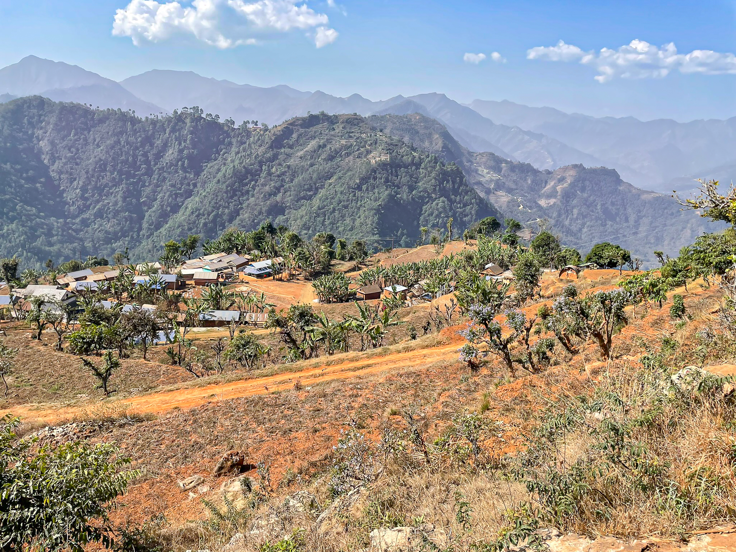 Nepalese Himalayan mountains with valley below