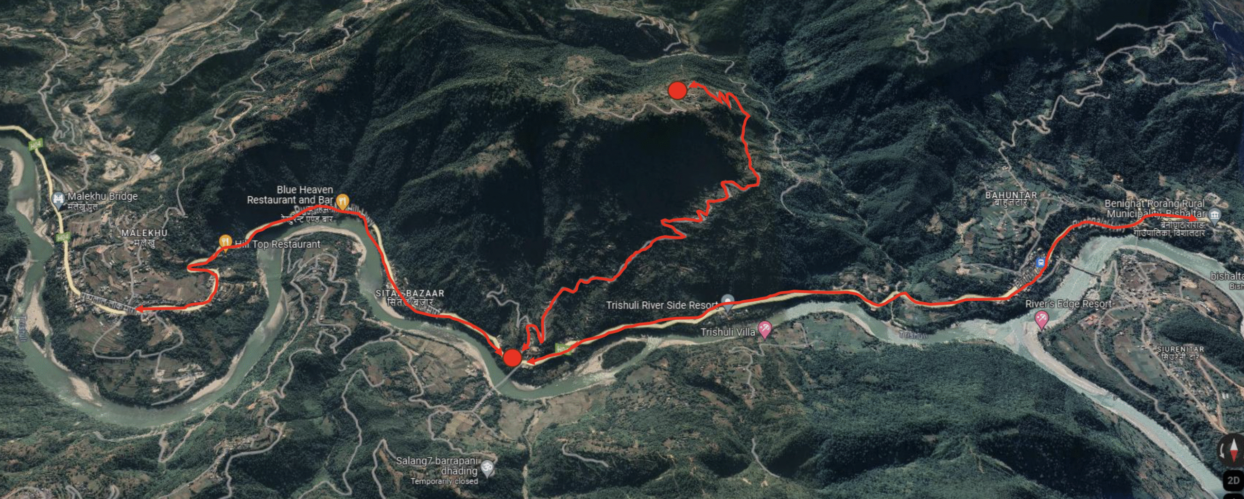 Map of Nepal showing pilot locations and route planning for Project GANESHA