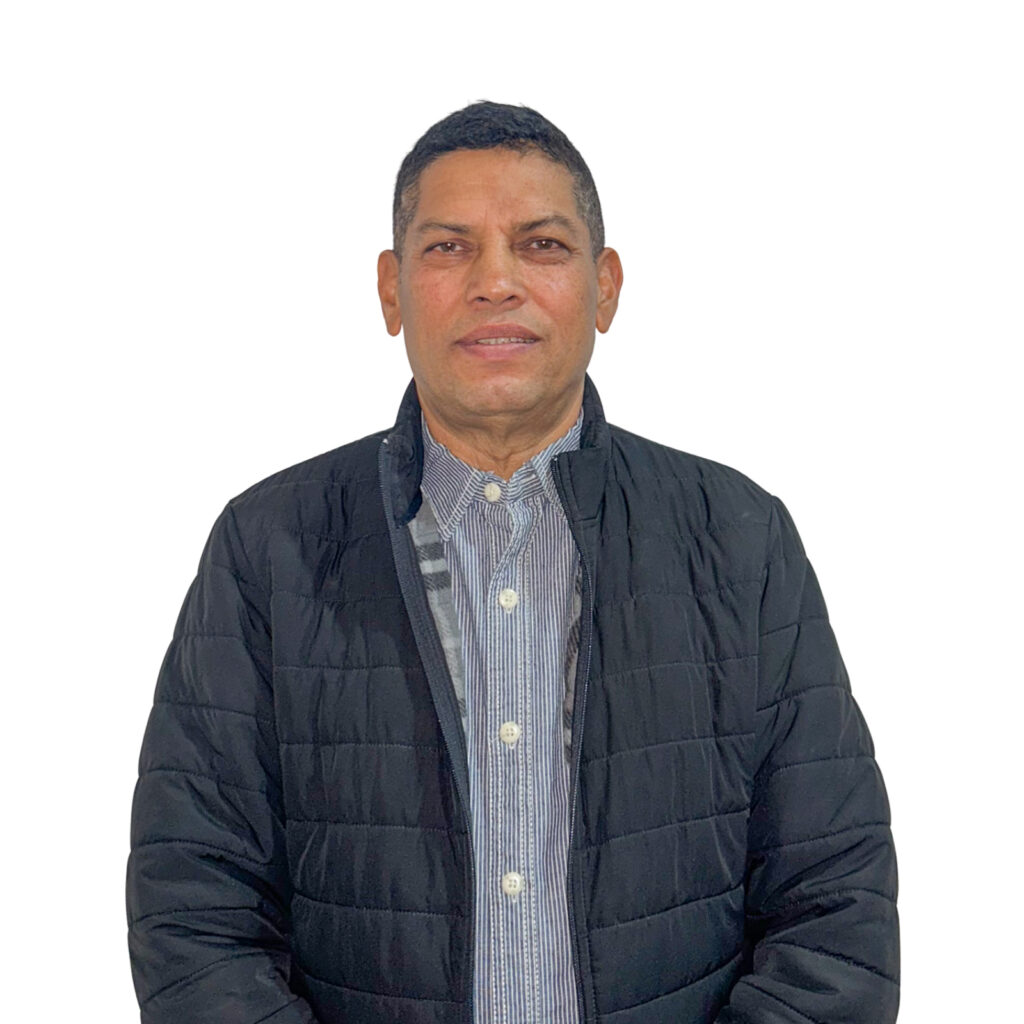 Ram Jee of the NEVI team wearing a blue jacket and light blue shirt