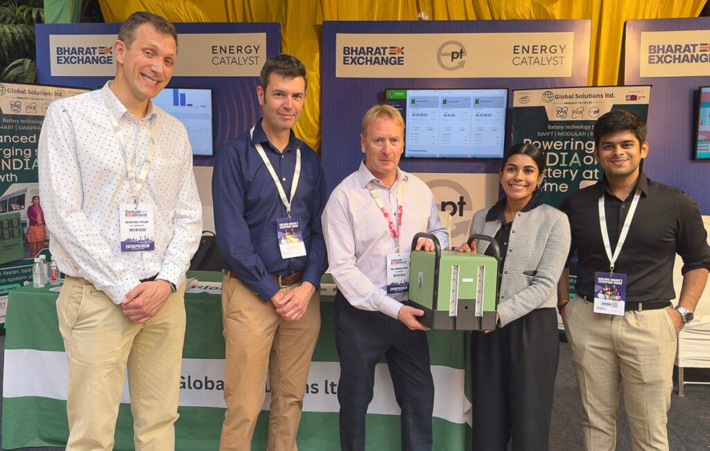 David, Philip, Paul, a lady and Shiv showcasing Global Solutions Battery