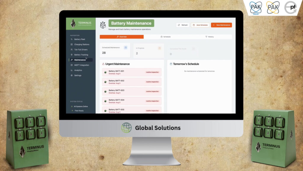 computer screen showing battery maintenance dashboard monitoring
