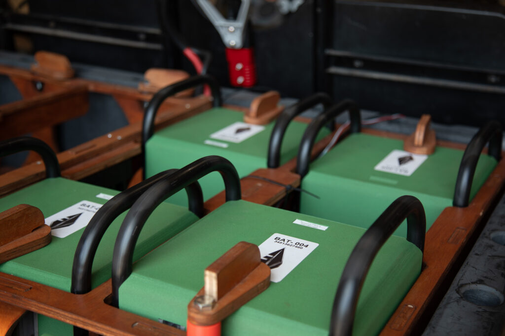 Batteries in the back of the Polaris ready to be taken to the UK Pilot Site.